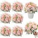 Tigeen 6 Bundles Artificial Bouquet Flowers Artificial Peonies Faux Roses Silk Flowers Hydrangea Bouquet for Wedding Table Centerpiece Floral Vase Decor (Pink)