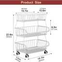 3-Tier Rolling Pantry Cart with Wheels, Stackable Wire Storage Floor Organizer for Kitchen Pantry Snack Shelves, Fruit Basket Stand, Vegetable Storage Rack for Food Snacks Onion Potato, White