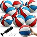 8 Pack 7 Inch Mini Rubber Basketballs Set Small Basketball with Air Pump Mini Hoop Junior Size 3 Basketballs for Beginner Arcade Games Indoor Outdoor Pool Party Favors(Red White and Blue)