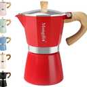 Mongdio Stovetop Espresso Maker Moka Pot, Cuban Coffee Maker Stove top coffee maker Moka Italian Espresso Greca Coffee Maker Brewer Percolator, 6 Espresso Cups, 10 oz - Red