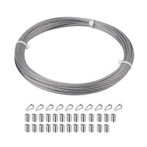 1/16 inch Stainless Steel Wire Cable,100FT,Aircraft Cable Wire Rope Marine Grade, Length 7x7 Strand Core with Aluminum Sleeves and Thimbles