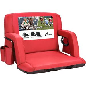 Sportneer Stadium Seats with Back Support: 2.5'' Thick Comfy Cushion 6 Adjustable Angle Bleacher Seat with Armrest - 2 Large Pockets, 2 Cup Holders Stadium Chair for Sport Events Concerts Parks, Non-Heated, Extra Wide - 24"