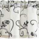 VOGOL Natural Kitchen Curtain Valance, Gray Vine Botanical Embroidered Pattern Window Valance, Rod Pocket for Small Window Basement Bathroom, 52 Inches by 14 Inches, Grey 1 Piece