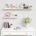 Forbena Gold Floating Shelves for Wall Decor Set of 3, Bathroom Shelves Over Toilet, Modern Display Wall Shelf with Guard Rail for Living Room Bedroom Organizers and Storage - White and Gold