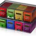 Lifewit Plastic Black Tea Bag Organizer, Divided Storage Bin Box with 8 Compartments, Holds Coffee Pods, Sugar Packets, Condiments, Snacks for Countertop, Cabinet, 2 Pack