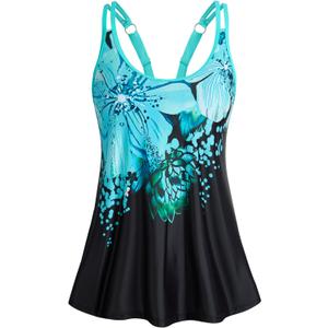 HUSKARY Tankini Tops for Women Flowy Swim Top Removable Padded Loose Fit Modest Bathing Suits No Bottom,XL