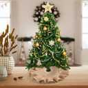 Tatuo 13.8 Inch Mini Tabletop Christmas Tree Skirt Decor Fit 13.7~27.5 Inch Smaller Xmas Tree Small Linen Burlap Trees Skirt for Desk Xmas New Year Party Holiday Family Winter Home Decor (Linen Color)