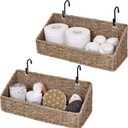StorageWorks Woven Wall Baskets for Storage, Seagrass Baskets for Shelf, Wall Storage for Kitchen and Bathroom, Hanging Baskets for Organizing, 2 Pack