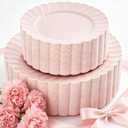 YOUBET 100PCS Pink Scalloped Plastic Plates - Heavy Duty Pink Disposable Fancy Hard Plates Include 50 Dinner Plate, 50 Dessert Plate, for Wedding & Party Easter Mothers Day
