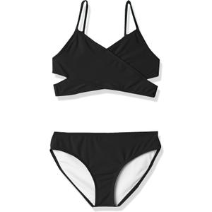 Kanu Surf Girls' Coral Reef Beach Sport Wrap Around Bikini 2-Piece Swimsuit (14, Solid Black)