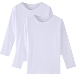3 x Huata Boys Long Sleeve T-Shirt Unisex Crewneck Kid Tee (White)