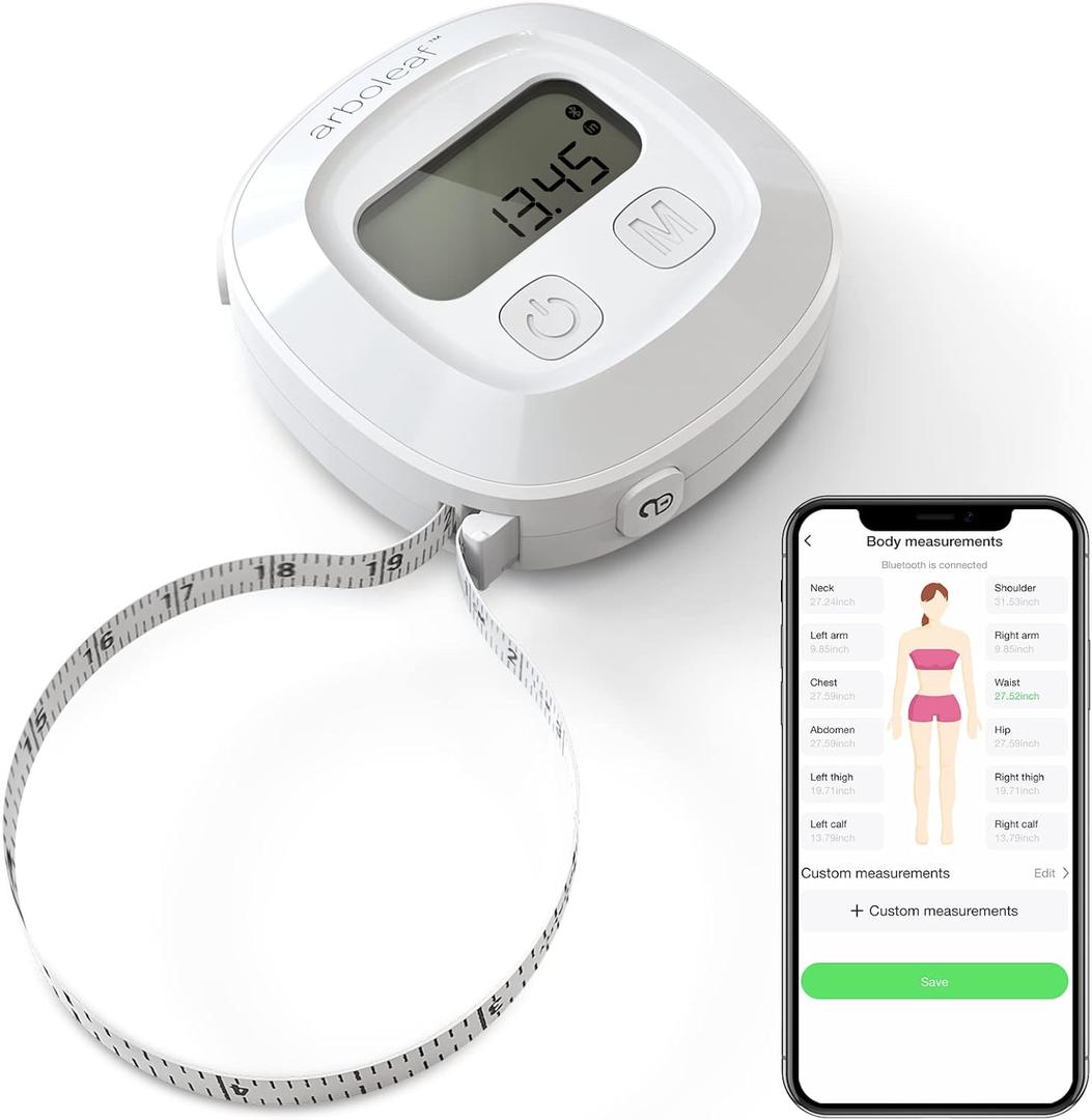 arboleaf digital Body Tape Measure, 60in Body Measuring Tape, Bluetooth measuring tape for body measurements with App, Body Fat Measurement Device for Weight Loss, Locking, Retractable