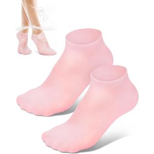 Golbylicc Silicone Moisturizing Socks for Women Dry Cracked Feet, Soft Gel Rubber Socks, Foot Care Spa Pedicure Silicone Socks for Cracked Heel and Softening Rough Skin, Calluses (1 Pair), Pink (Medium)