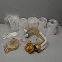 Modern Gold Chandelier Dining Room Light Fixture Over Table,5-Light Farmhouse Chandeliers for Dining Room with White Fabric Shade, Industrial Hanging Pendant Lights for Kitchen Bedroom Living Room