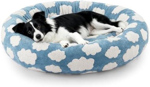 JOEJOY Donut Large Dog Bed, Cute Round Calming Dog Bed with Removable Washable Cover, Orthopedic Pet Beds with Jacquard Shaggy Plush & Non Skid Bottom, Black