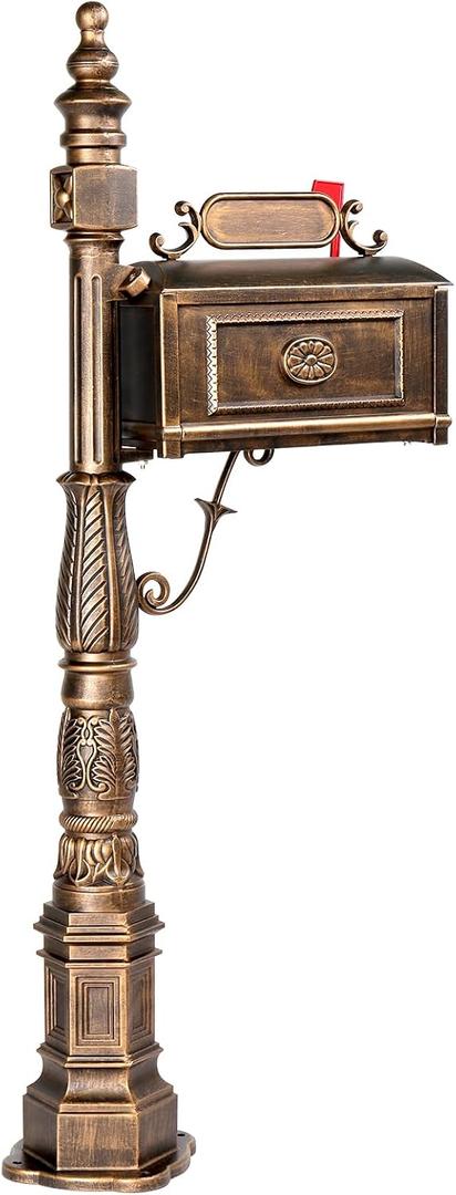 Outvita Cast Aluminum Mailbox, Barcelona Decorative Post Mailbox, Bronze