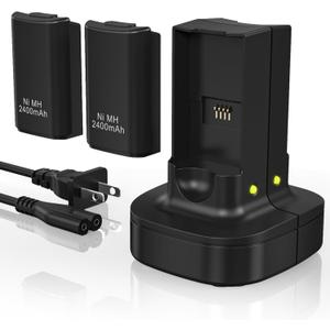 Rechargeable Battery for Xbox 360 Controller, Charger Dual Charging Station Dock with 2 Pack Rechargeable Battery Compatible with Xbox 360 (Black)