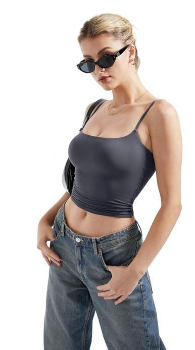 SUUKSESS Women Sexy Square Neck Tank Top Summer Y2K Going Out Basic Cami Shirt, L