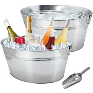 4 Gallon Galvanized Tub Ice Buckets for Parties Portable Beverage Tub (EXP 10/08/26)