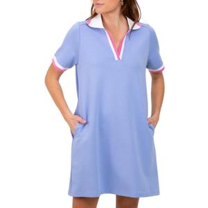 Polo Mini Dress for Women Casual V Neck Short Sleeves Tennis Dress Contrast Trim Shirt Dress with Pockets Small
