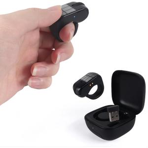 Mini Bluetooth Wireless Mouse Dual Mode Finger & Ring Touchpad Design, Rechargeable with Charging Case for PC, Laptops, Tablets & Smartphones Ideal for Remote Control, Page Turning, Travel (Black)