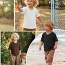 3 Pack Toddler Boys' Short Sleeve T-Shirts Summer Baby Ribbed V Neck Drop Shoulder Tops Loose Fit Casual for 18M-6Y