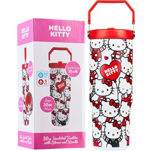 Get Trend Hello Kitty Sanrio Tumbler with Straw 30oz Girls Teens Women Insulated Cup with Lid Travel Mug for School, Sports, Kawaii Gifts for Girls (Aop Hello Kitty)