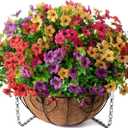 HyeFlora 2 Set Artificial Outdoor Flowers Hanging Basket, Faux Hanging Plants for Outside Spring Decoration, Fake Silk UV Resistant Look Real Daisy for Porch Patio Home Decor