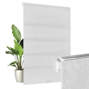 Allesin zen No Drill Cordless Roman Shades 35" x 64" Grayish White, 100% Blackout Linen Fabric Window Blinds, Thermal Insulated Room Darkening for Bedroom, Safe for Kids & Pets