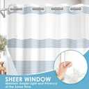 No Hook Blue Shower Curtain with Snap in Fabric Liner Set, Boho Striped Modern Double Layers Waterproof Fabric with See Through Top Window Open Grommet Bath Curtain 71x86 Inch