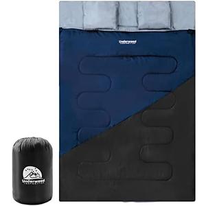 Double Sleeping Bag for Adults Kids - Lightweight 2 Person Sleeping Bag with Pillow, Queen Size Waterproof Camping Sack Two Person for Girls, Boys, Youths, Teens, Compact for Cold Weather & Warm 3.9lb 40'F