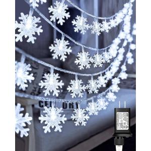 100 LED Snowflake Lights, 32ft Snowflake Fairy String Lights, 8 Modes Plug in Christmas String Lights, Waterproof Xmas Light for Indoor Christmas Decorations, White