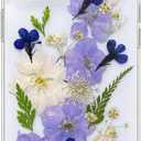 Abbery for iPhone 13/14/15 Clear Case with Flower Design Cute Real Dried Pressed Blue Purple White Floral Soft TPU Aesthetic Shockproof Slim Protective Phone Cover for Women Girl's (Navy Flower)