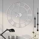 1st owned Large Wall Clock Silent Non-Ticking Roman Numerals Vintage Battery Operated (16inch) Farmhouse Wall Clock for Living Room, Bedroom, Kitchen, Cafe Decor-Silver 16inch