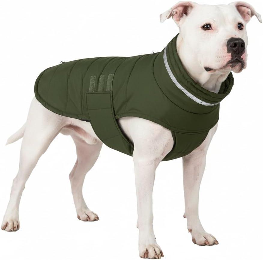 Mklhgty Waterproof Dog Coat for Dogs, Warm Dog Winter Jacket, Reflective Windproof Turtleneck Coats with Adjustable Hook & Loop - Green - L