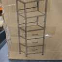 Somdot 5 Tier Bookshelf with Drawer, Tall Bookcase with Shelves, Bookshelf Desktop Organizer, Display Standing Shelf Units for Living Room, Bedroom, Study Room,White Leather