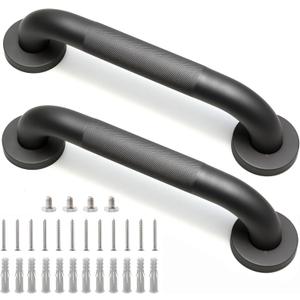 Rackickyer Shower Grab Bar, 2 Pack 12 Inch Gray Bathroom Grab Bar, 1.25" Diameter 304 Stainless Steel AntiSlip Grab Bars for Bathtubs and Showers, Handicap Shower Grab Bar for Seniors Elderly