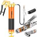 THINKWORK 8000 PSI Professional Heavy Duty Grease Gun Kit for 14 Oz Tubes, Pistol Grip Lube Grease Guns Tool with 0.53" Coupler & 90 Adaptor - Automotive, Marine, Industrial, Agricultural Machinery