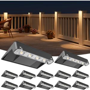 NIORSUN Solar Deck Lights Outdoor 12 Pack, IP65 Waterproof Large Size LED Stair Lights with Lenses, Auto ON Off Warm White Step Lights for Outside, Deck, Patio, Fence, Yard, Pathway and Railing Decor (Black)