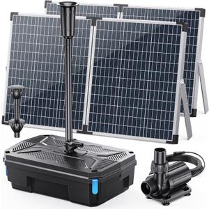 Antfraer Solar Pond Filter & 1600GPH Pump Kit, 120W Foldable Solar Panel with 3-Stage Filtration, Dual Mode Fountain & Waterfall Pond Filter for Outdoor Ponds, Fish Ponds, Garden Water Features