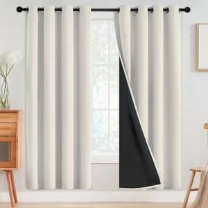 SimpleHome 100% Blackout Curtains for Bedroom, Thermal Insulated Cream Grommet Window Drapes Room Darkening Curtains for Living Room with Black Back, 52 x 72 Inch, 2 Panels