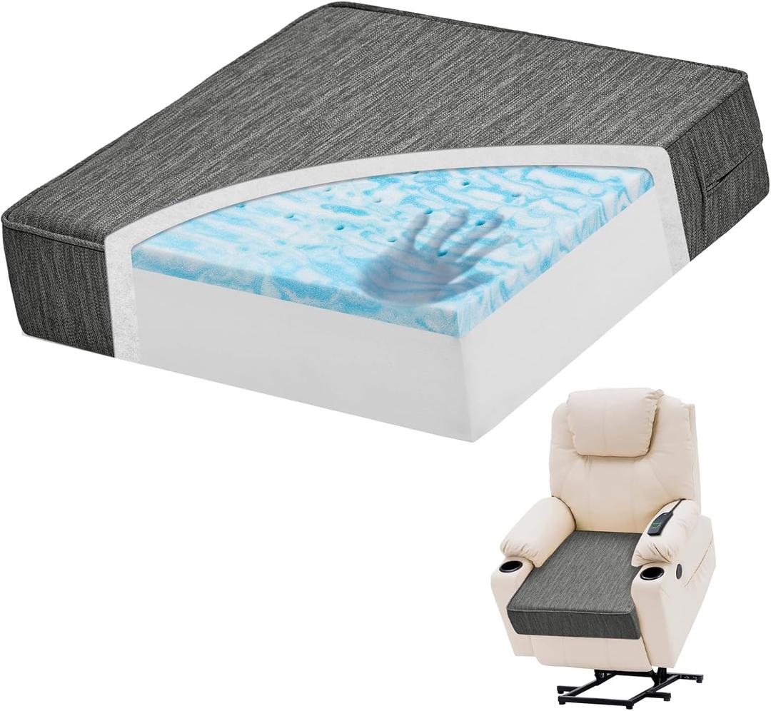 baibu Extra Large Dual-Layer Gel Memory Foam Recliner Cushions for Elderly, 20x20x5 Inch Thick Non-Slip Recliner Seat Cushion Suitable for Couch for Easy to Stand Up & Reduce Hip & Lumbar Pain, Grey