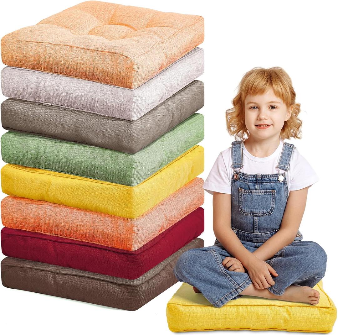 Juexica 8 Pcs Floor Cushions for Kids Floor Pillows Flexible Seating Cushions 3.5'' Thick Flexible Seating Classroom Furniture Meditation Seat Pillows for Home Nursery Yoga Decor(Colorful,Square), 40 x 40 x 9 cm/ 15.7 x 15.7 x 3.5 inches