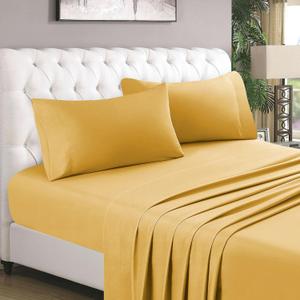 KBC linen Queen Size Sheet Set - 4 Piece - 100% Cotton Hotel Luxury Bed Sheets - Extra Soft - 18"24" Deep Pocket Fitted Sheets - Breathable & Cooling Sheets - 800 Thread Count - Gold Bed Sheets