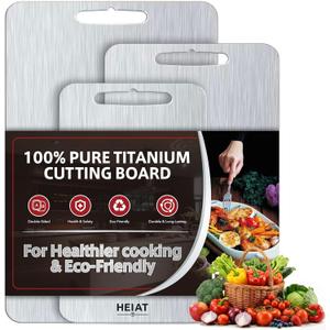 Titanium Cutting Board Set of 3, 100% Pure Titanium Cutting Boards for Kitchen, Non-Toxic, Double-Sided Chopping Boards for Raw & Cooked Food, Handles Included, Dishwasher Safe(M+L+XL)
