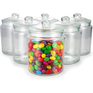 Layhit 6 Pcs Glass Jars 30 oz Candy Jar with Lid Glass Containers with Lids Candy Buffet Containers Set Glass Cookie Jars Canister Sets for Clear Kitchen Storage Airtight, 6.1 Inches Height