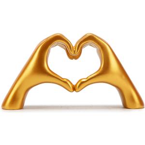 FANTESTICRYAN Medium Heart Hands Statues Gold Hand Love Sculpture Decorative Home Decor Ornaments for Living Room, Wedding, Bedroom, Office Desktop, Cabinets, Bookshelf (Medium Yellow Gold)