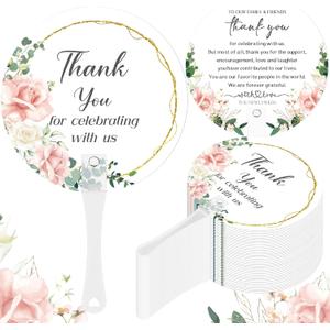 CroBlissful 100 Pcs Wedding Hand Fans for Guests Bulk Decorative Plastic Handheld Wedding Favor Fans with Handle Thank You for Celebrating with Us for Ceremony Bridal Shower Party Decor(Flower)