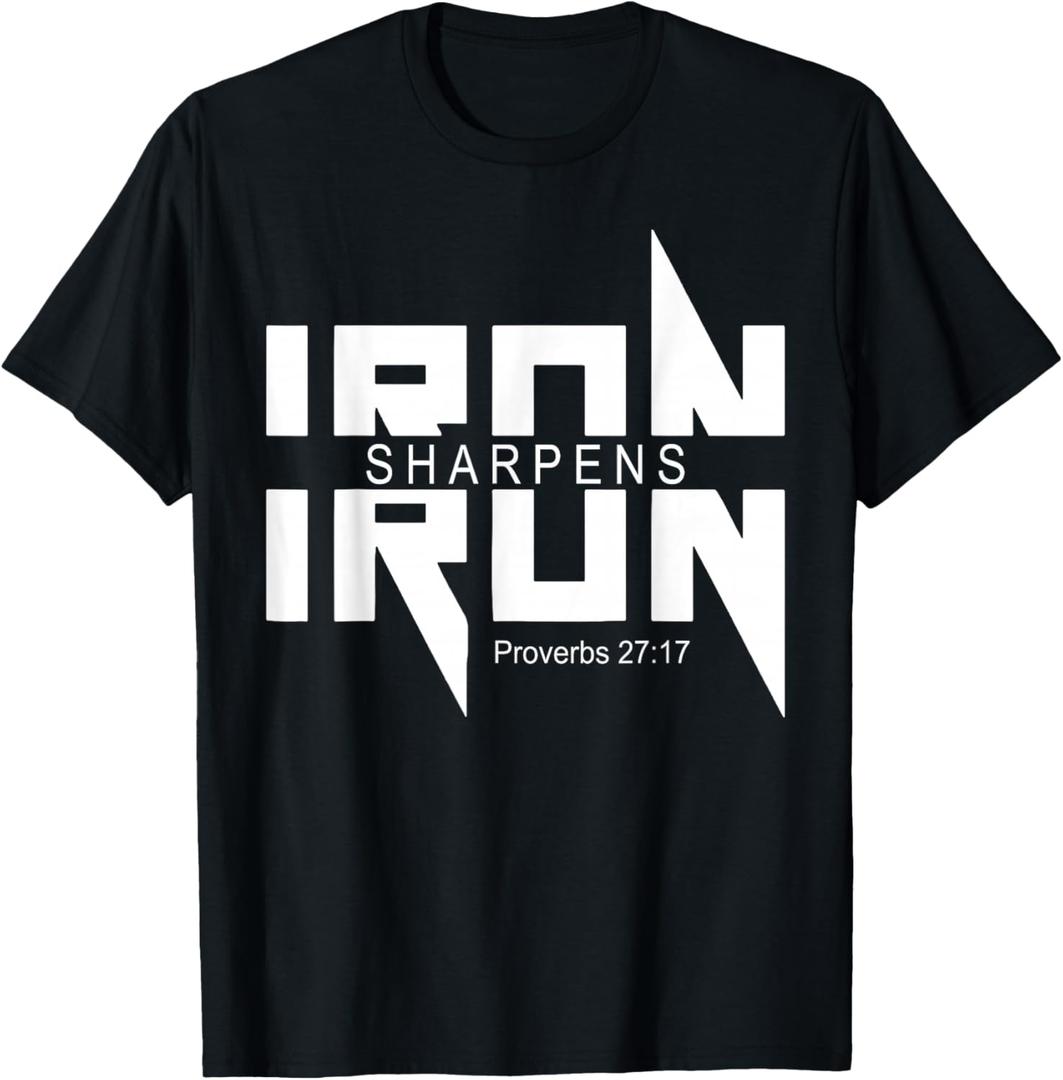 iron sharpens iron bible Jesus faith religious Christian T-Shirt, XL
