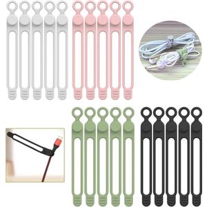 [20Park]UMUST Silicone Cable Ties,Reusable Cable Management Organizer, Multipurpose Elastic Cord Organizer for Bundling and Fastening Cable Cords Wires(black,white,pink,green) (4.2Inch)